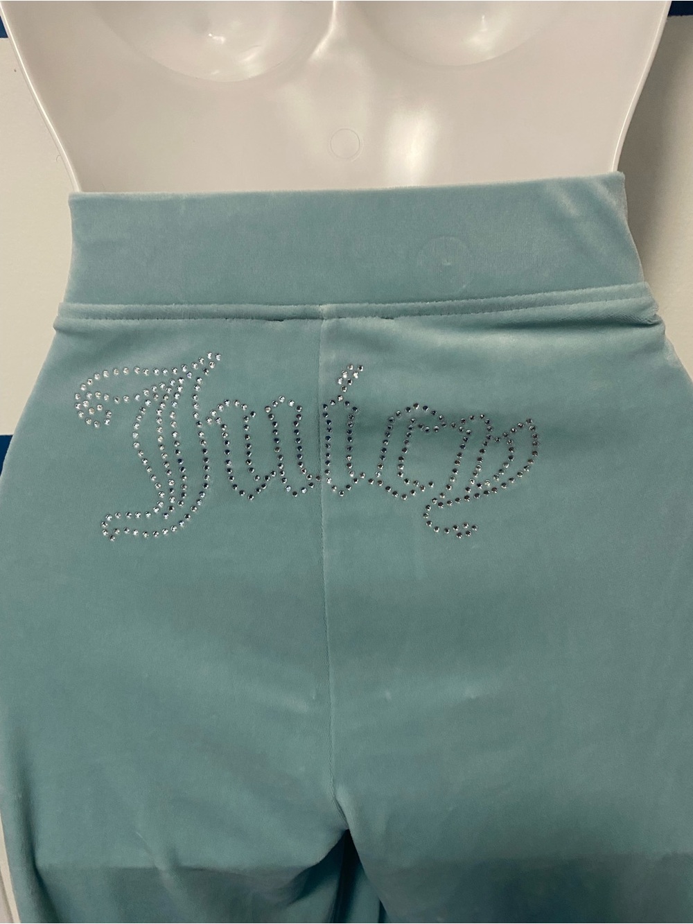 NWT SZ M Rhinestone 'Juicy' Velour Lounge Pants - Seafoam Green